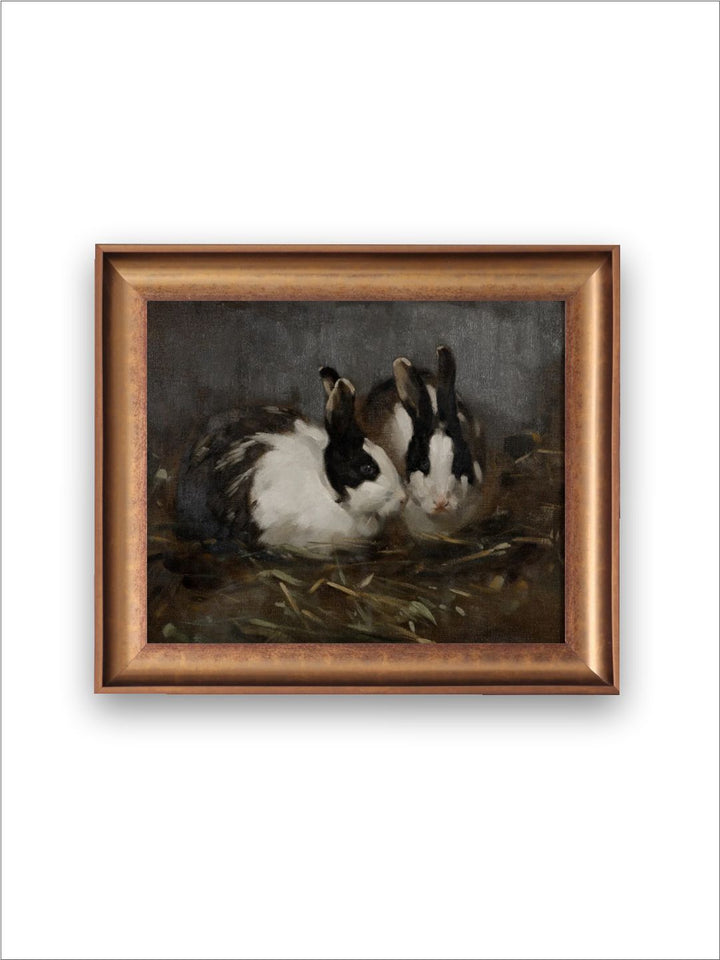 The Vintage Artistry Black & White Printed Bunny Painting Wall Art