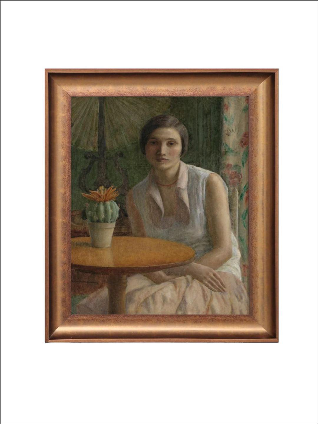 The Vintage Artistry Brown & Green Woman & Cactus Wooden Framed Wall Painting