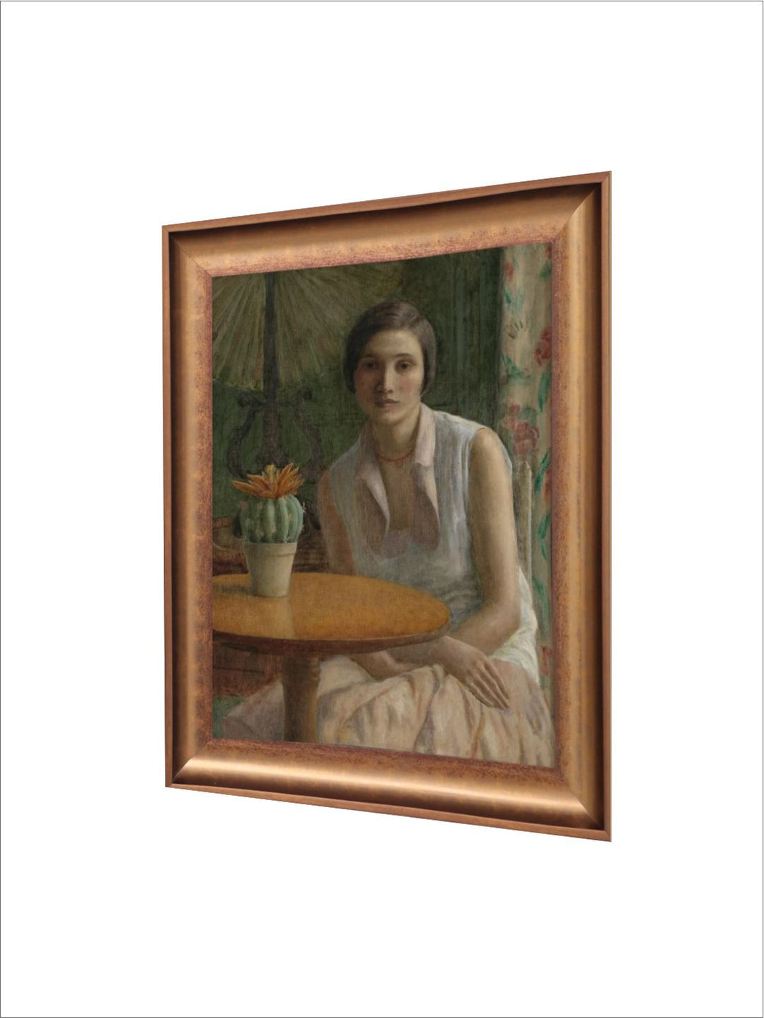 The Vintage Artistry Brown & Green Woman & Cactus Wooden Framed Wall Painting