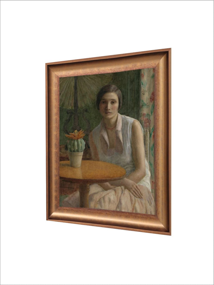 The Vintage Artistry Brown & Green Woman & Cactus Wooden Framed Wall Painting