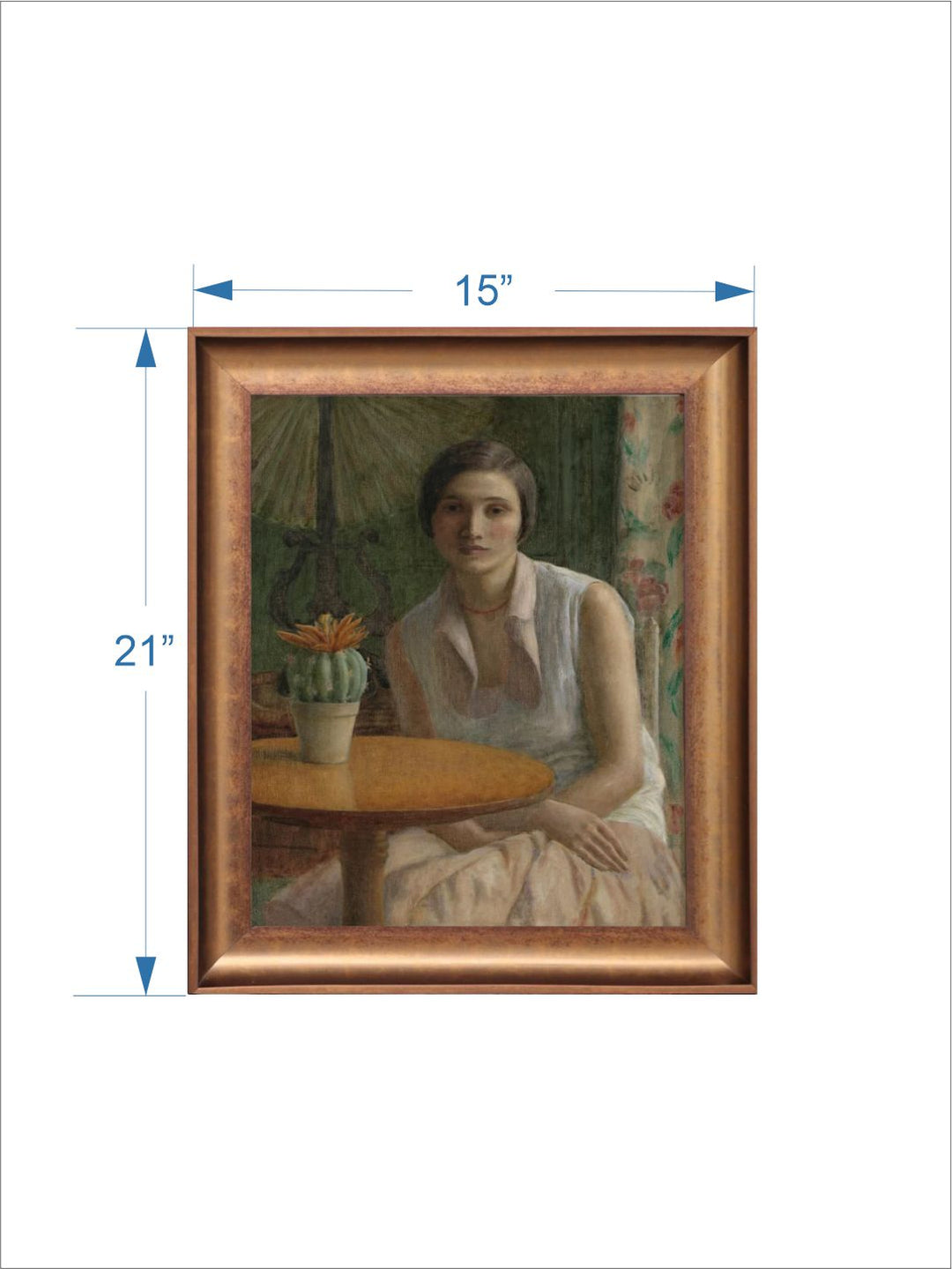 The Vintage Artistry Brown & Green Woman & Cactus Wooden Framed Wall Painting