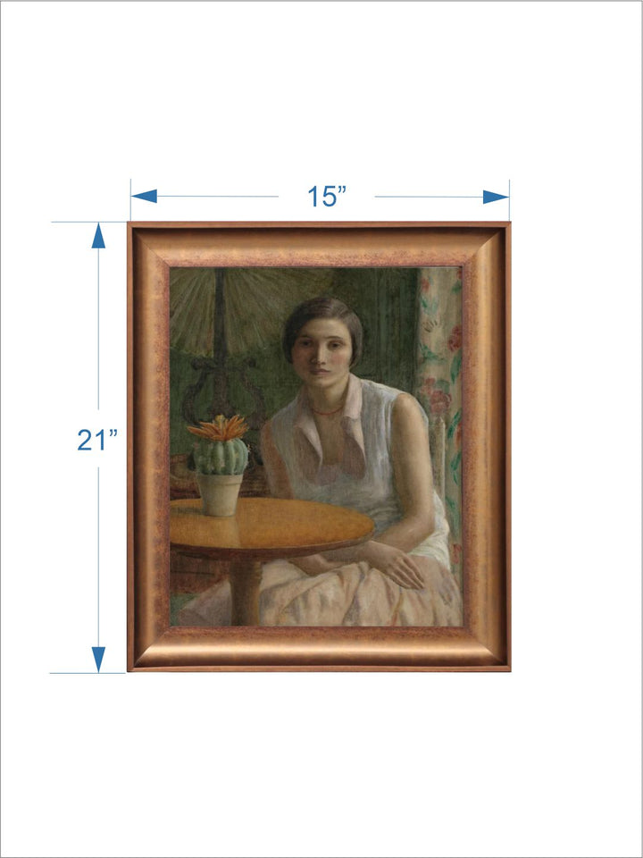 The Vintage Artistry Brown & Green Woman & Cactus Wooden Framed Wall Painting