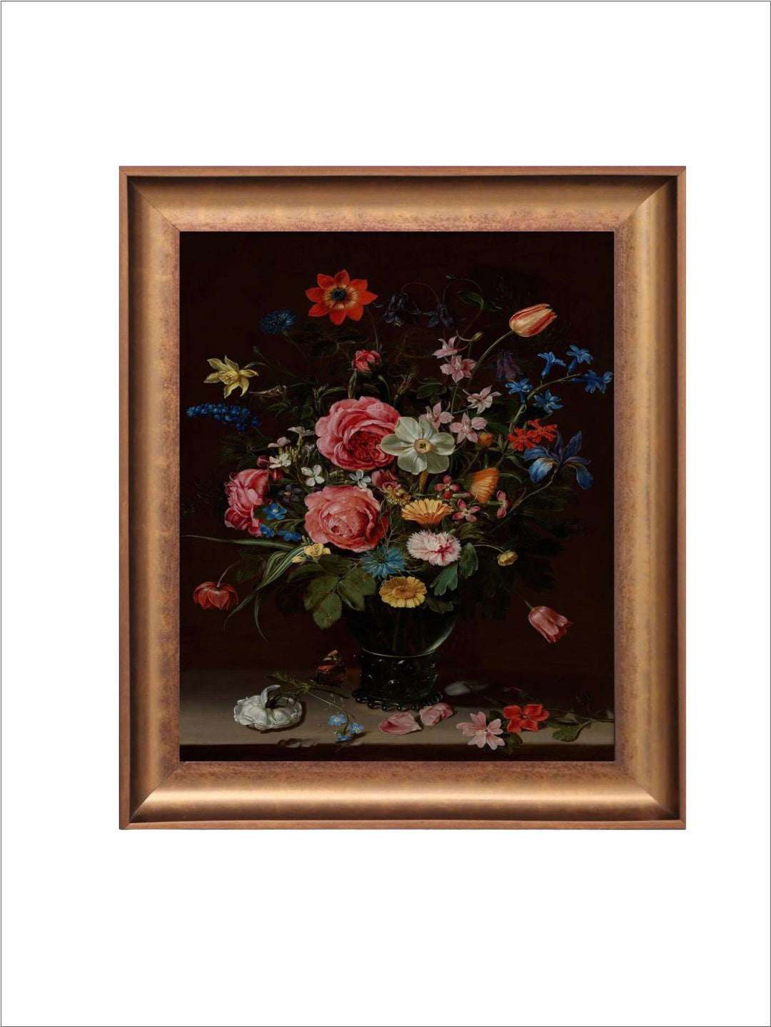 The Vintage Artistry Pink & Gold-Toned Still Life Bouquet Of Flowers Painted Wall Art