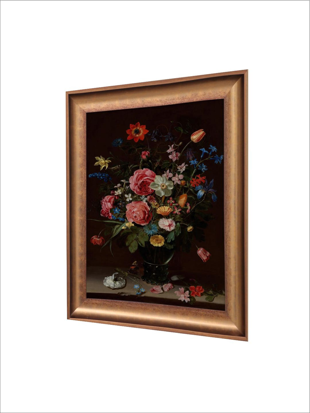 The Vintage Artistry Pink & Gold-Toned Still Life Bouquet Of Flowers Painted Wall Art