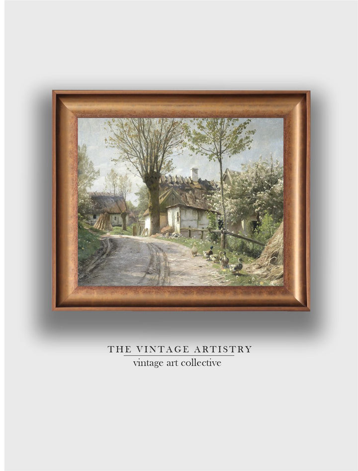 The Vintage Artistry Beige & Greencountry Landscape Painted Wall Art