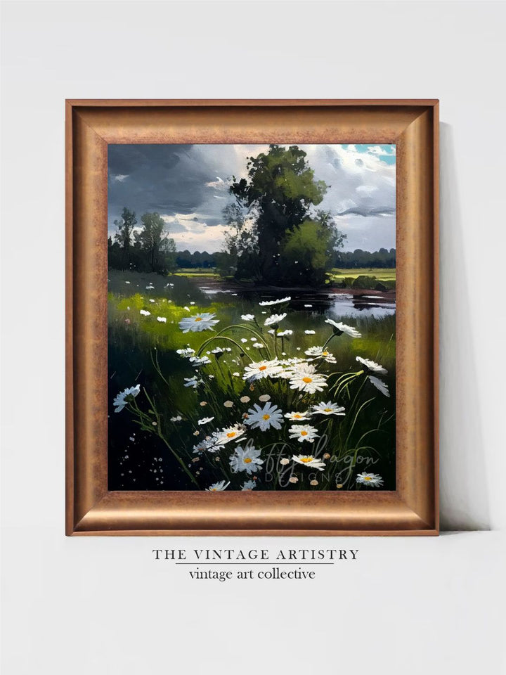 The Vintage Artistry Green & Brown Lake Realism Art Framed Wall Painting