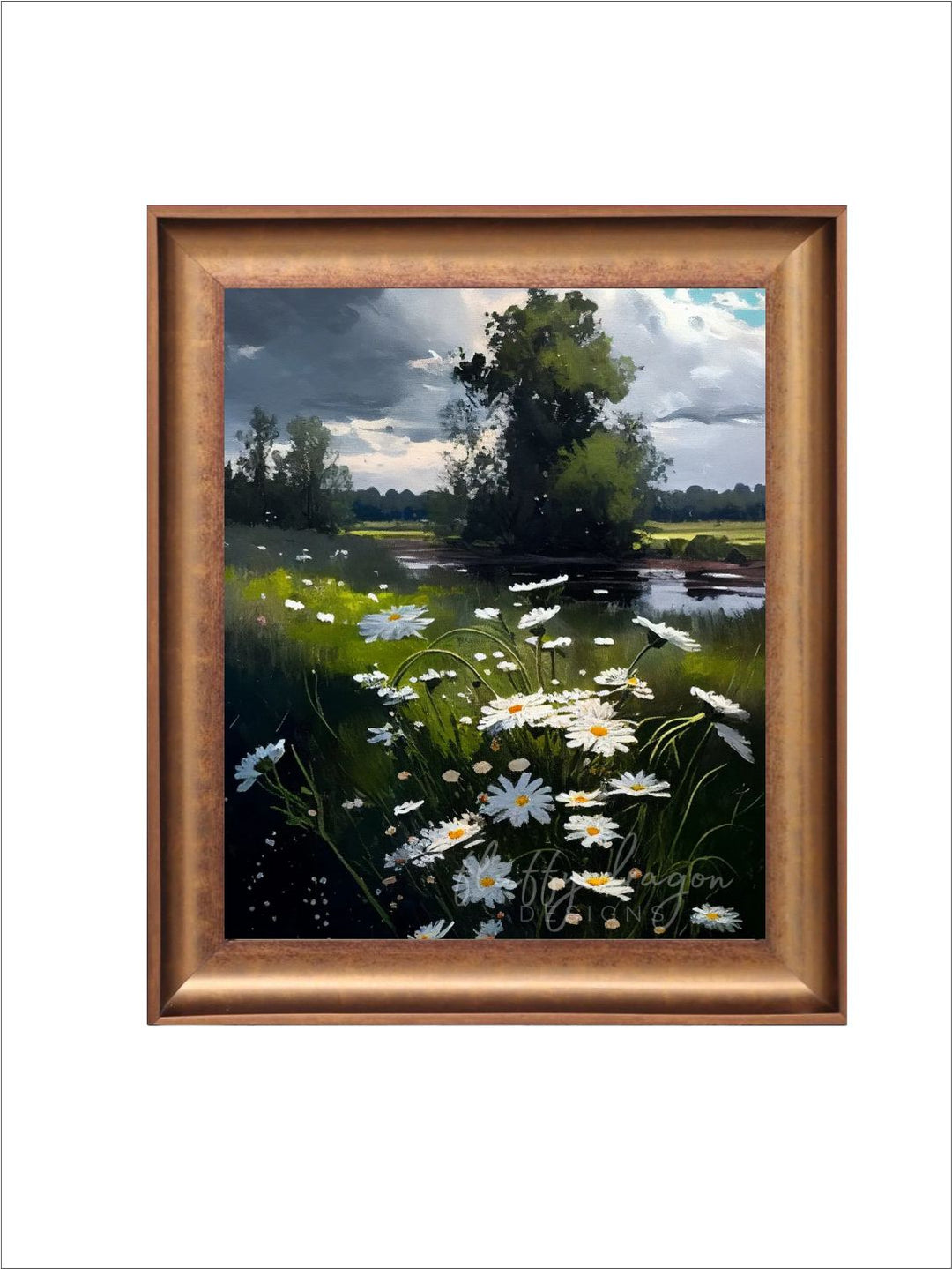The Vintage Artistry Green & Brown Lake Realism Art Framed Wall Painting
