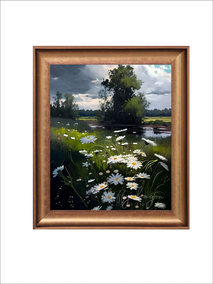 The Vintage Artistry Green & Brown Lake Realism Art Framed Wall Painting