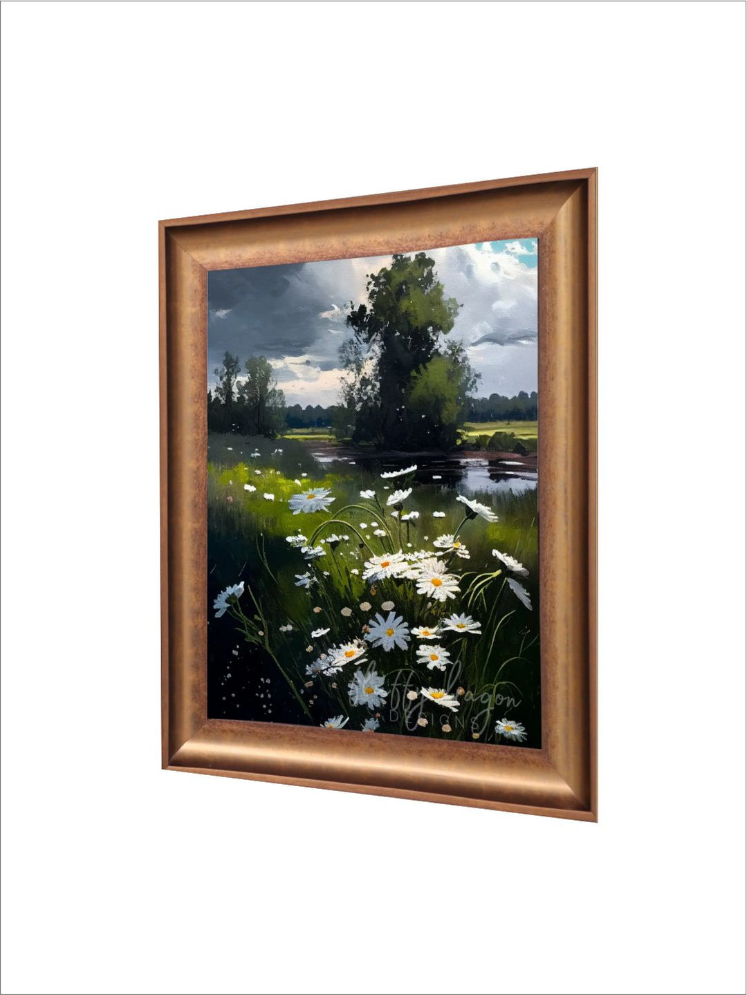 The Vintage Artistry Green & Brown Lake Realism Art Framed Wall Painting