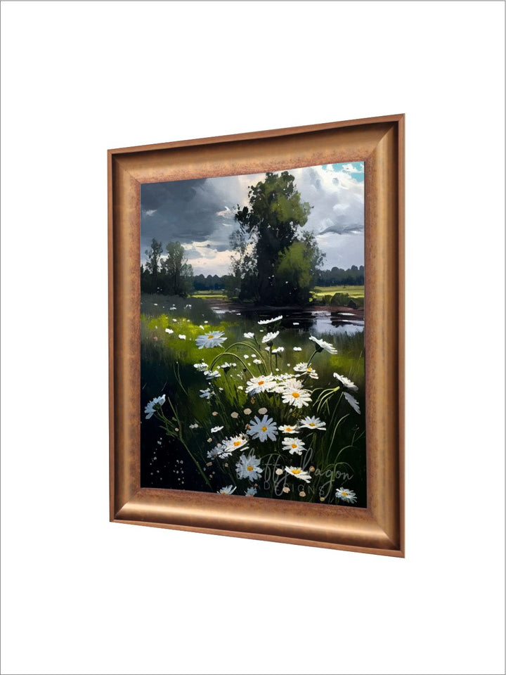 The Vintage Artistry Green & Brown Lake Realism Art Framed Wall Painting