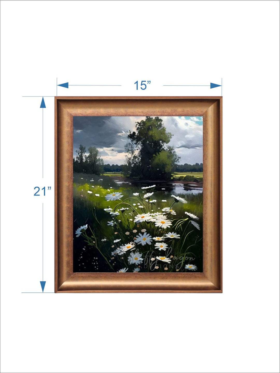The Vintage Artistry Green & Brown Lake Realism Art Framed Wall Painting