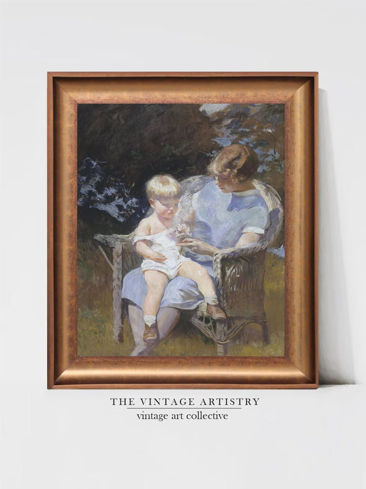 The Vintage Artistry Mother And Children Art Wooden Framed Wall Painting