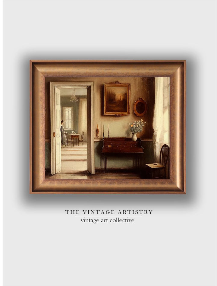 The Vintage Artistry Beige & Maroonpiano Still Life Painting Wall Art