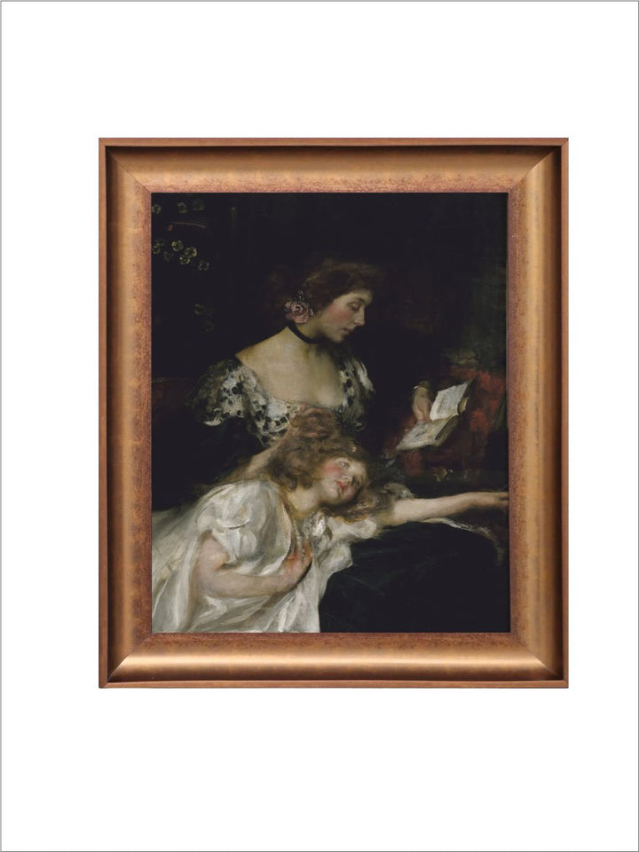The Vintage Artistry Beige & Black Victorian Mother & Daughter Painted Wall Art