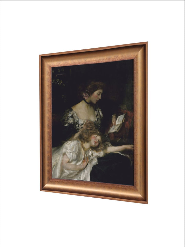 The Vintage Artistry Beige & Black Victorian Mother & Daughter Painted Wall Art