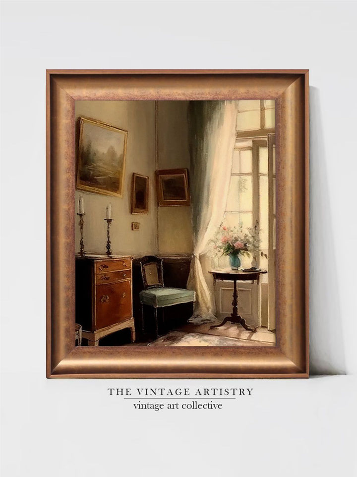 The Vintage Artistry Brown & Beige Interior Of Cottage Framed Wall Painting