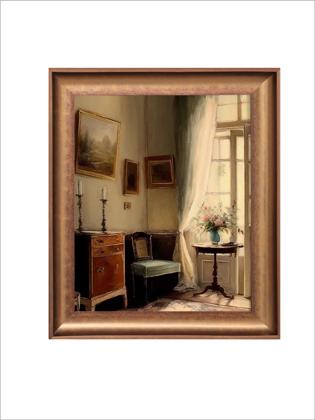 The Vintage Artistry Brown & Beige Interior Of Cottage Framed Wall Painting