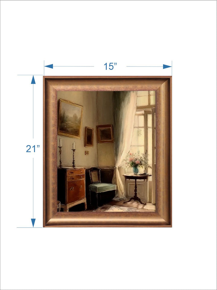 The Vintage Artistry Brown & Beige Interior Of Cottage Framed Wall Painting