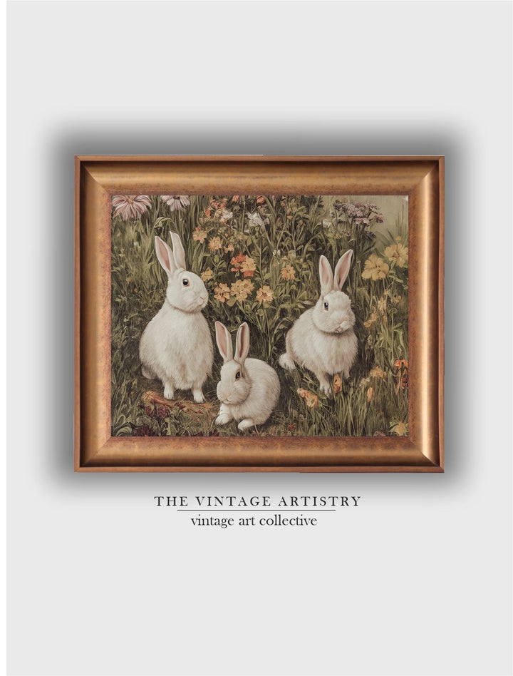 The Vintage Artistry Beige & White Rustic Rabbit Wall Painting