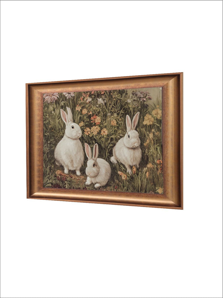 The Vintage Artistry Beige & White Rustic Rabbit Wall Painting