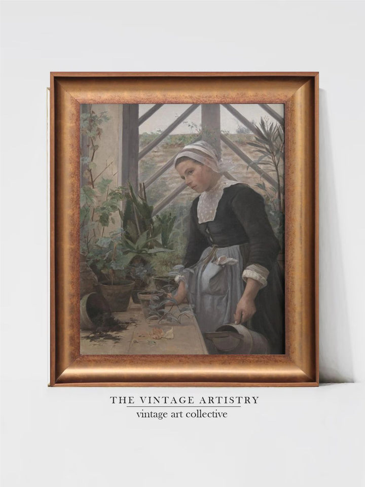 The Vintage Artistry Brown & Green Moody Portrait Wall Painting
