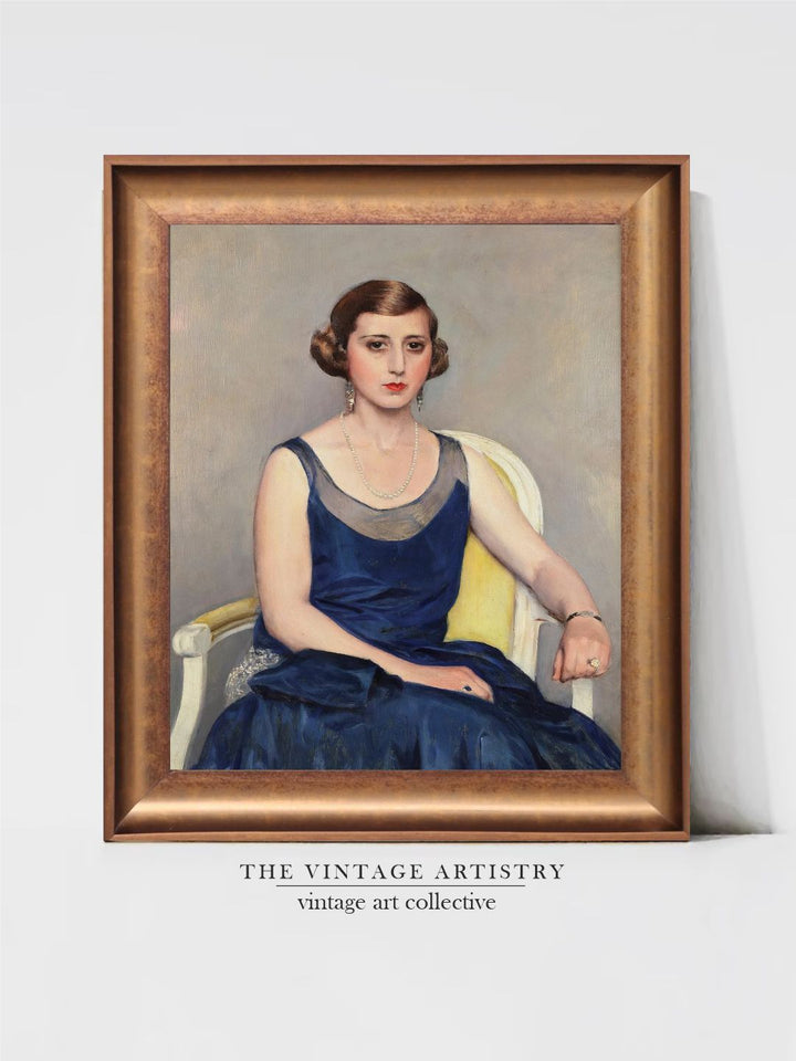 The Vintage Artistry Grey & Navy Blue Portrait Wall Painting