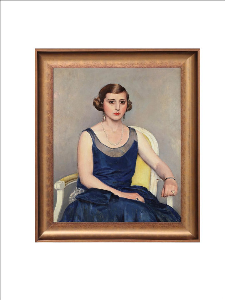 The Vintage Artistry Grey & Navy Blue Portrait Wall Painting