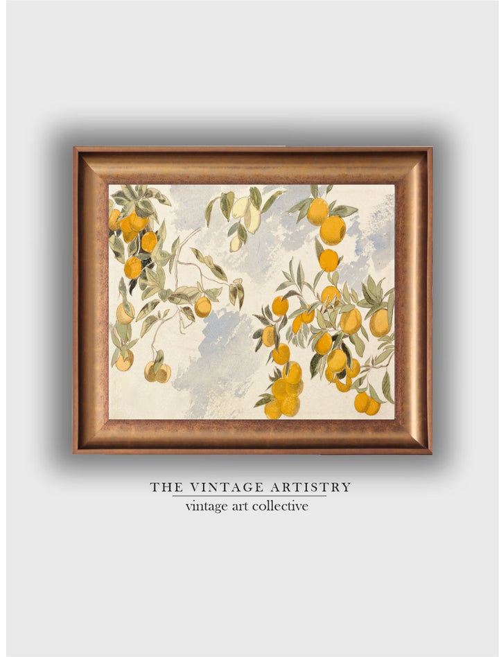 The Vintage Artistry Green & Brown Lemon Oranges Wooden Framed Painting Wall Art