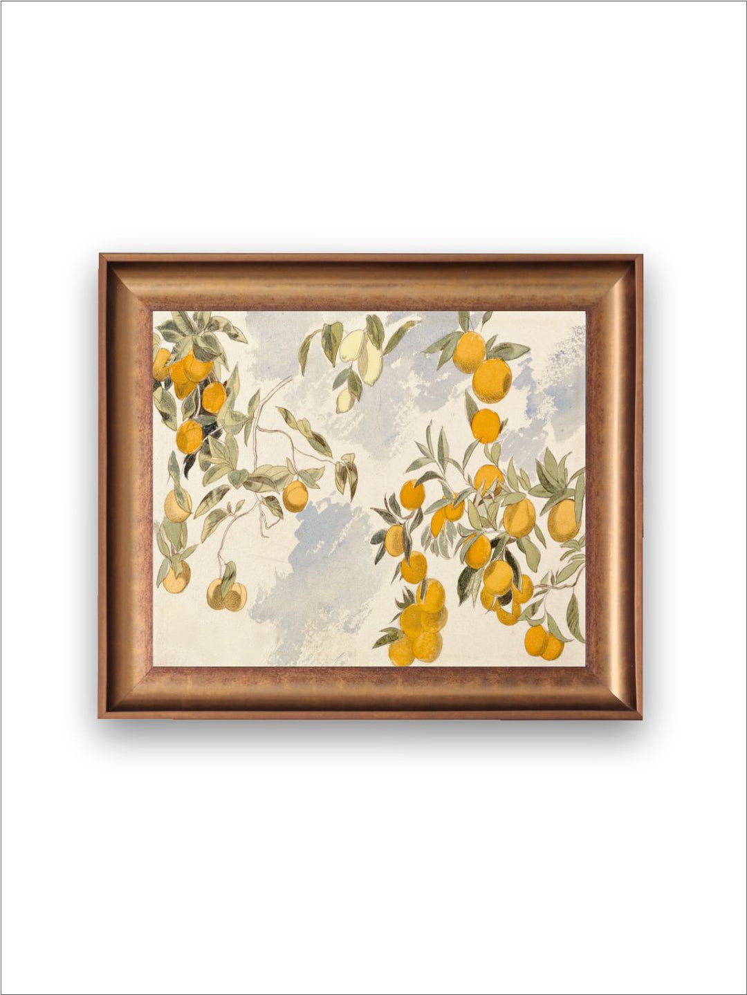 The Vintage Artistry Green & Brown Lemon Oranges Wooden Framed Painting Wall Art