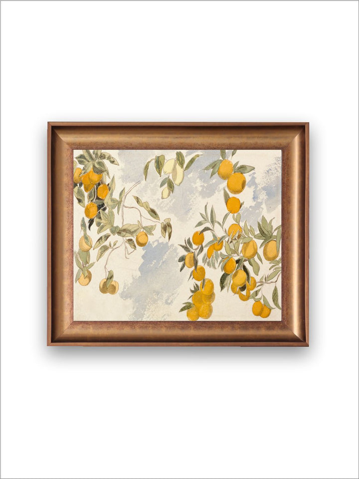 The Vintage Artistry Green & Brown Lemon Oranges Wooden Framed Painting Wall Art