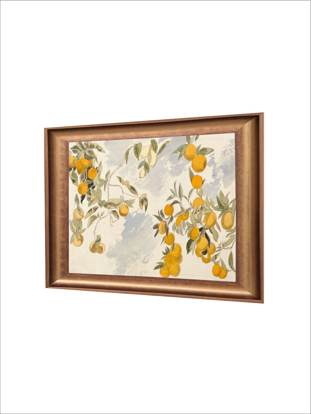 The Vintage Artistry Green & Brown Lemon Oranges Wooden Framed Painting Wall Art