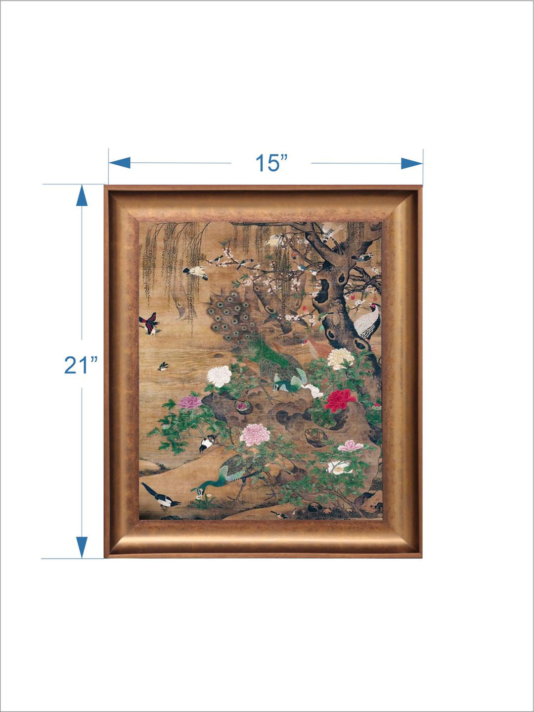 The Vintage Artistry Brown & Green Birds Gather Under The Spring Willow Framed Wall Painting