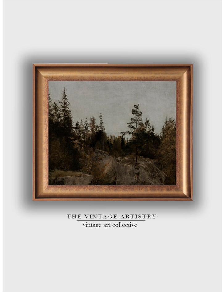 The Vintage Artistry Grey & Brown Forest Landscape Painting Wall Art