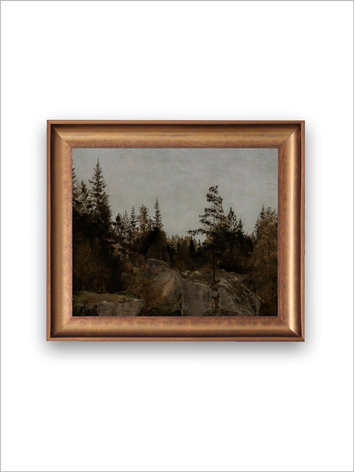 The Vintage Artistry Grey & Brown Forest Landscape Painting Wall Art