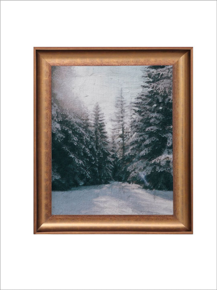 The Vintage Artistry Grey & Gold-Toned Fog In Norwegian Forest Framed Painted Wall Art