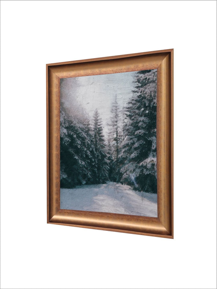The Vintage Artistry Grey & Gold-Toned Fog In Norwegian Forest Framed Painted Wall Art