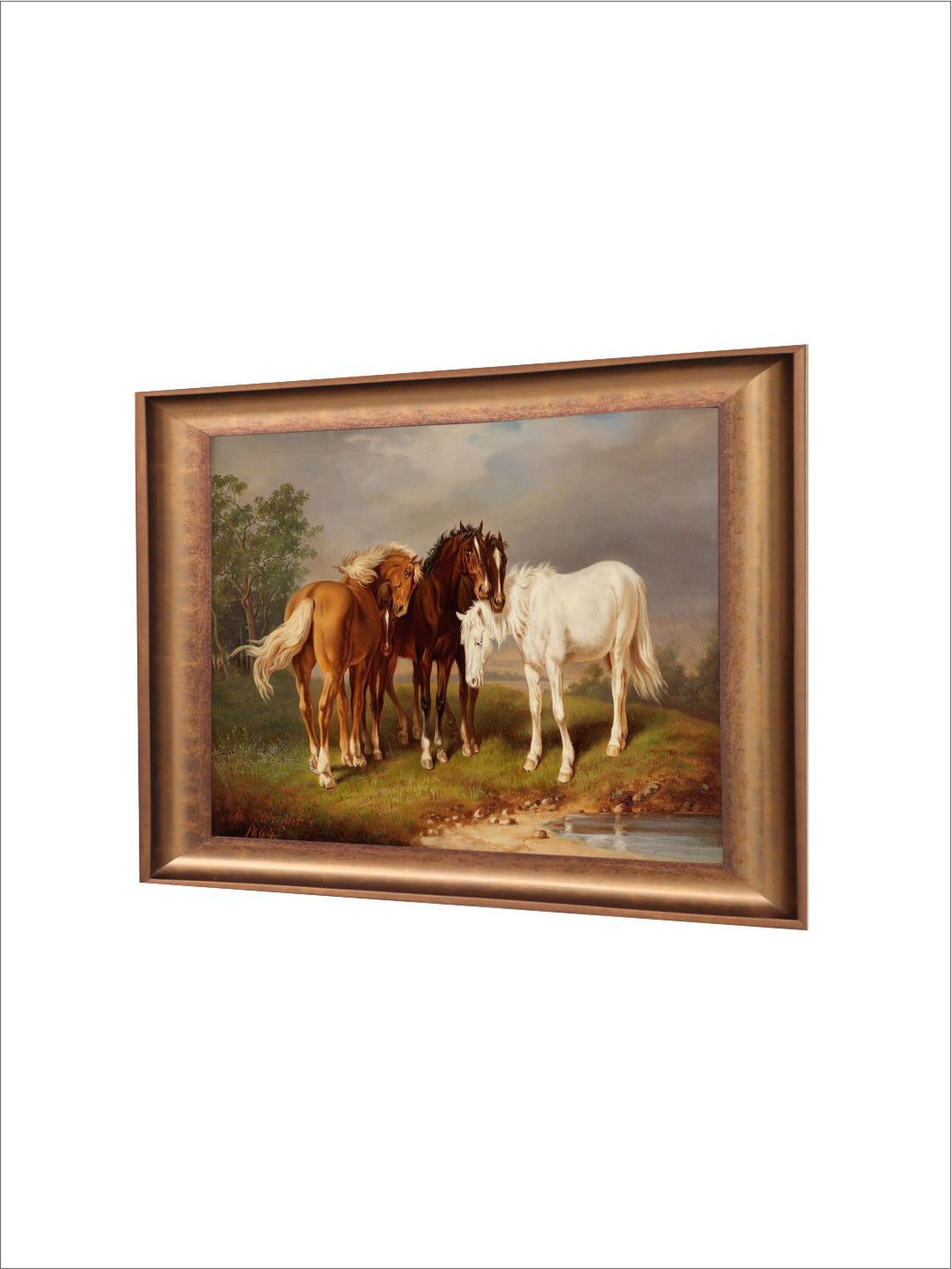 The Vintage Artistry Green & Brownpainting Of A Group Of Horses Framed Wall Art