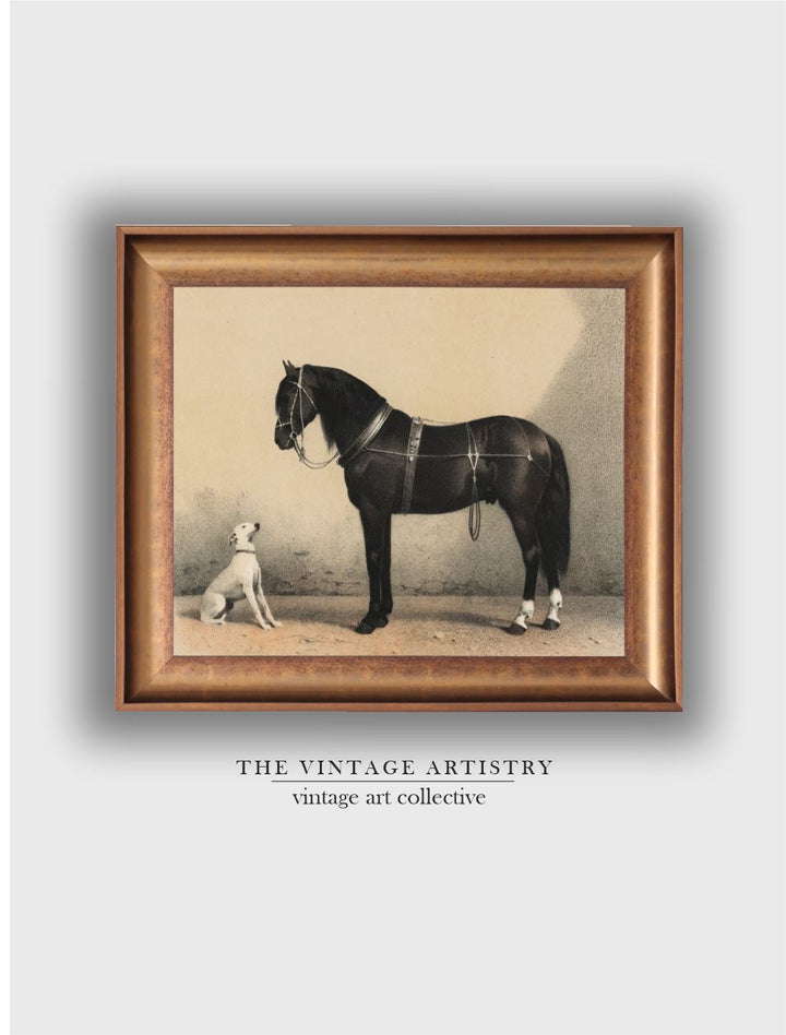 The Vintage Artistry Brown & Black Horse & Dog Antique Painting Wall Art