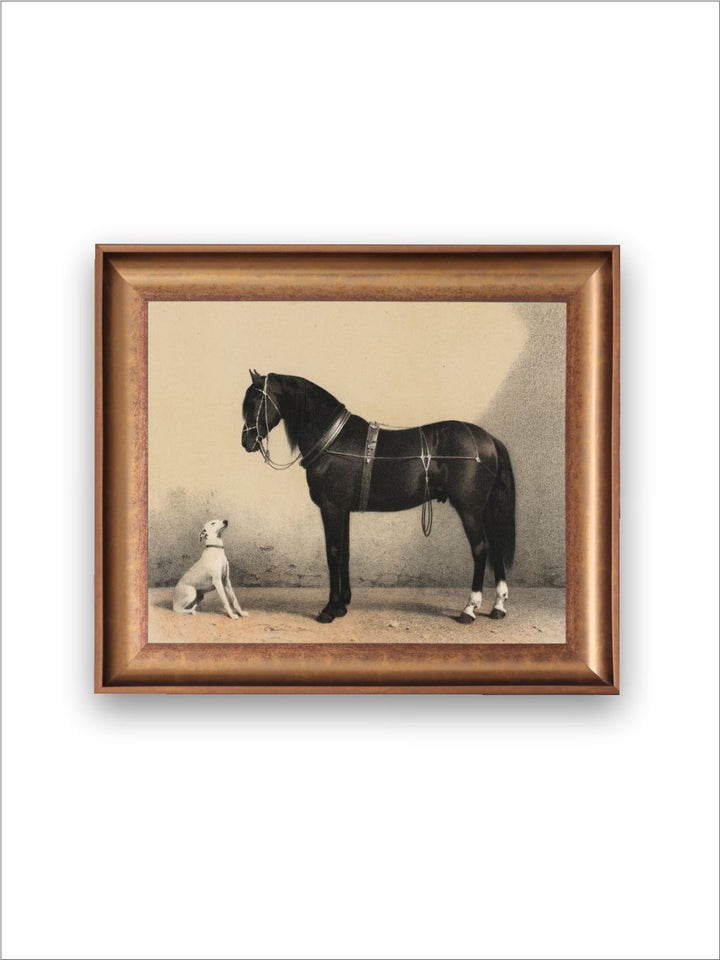 The Vintage Artistry Brown & Black Horse & Dog Antique Painting Wall Art