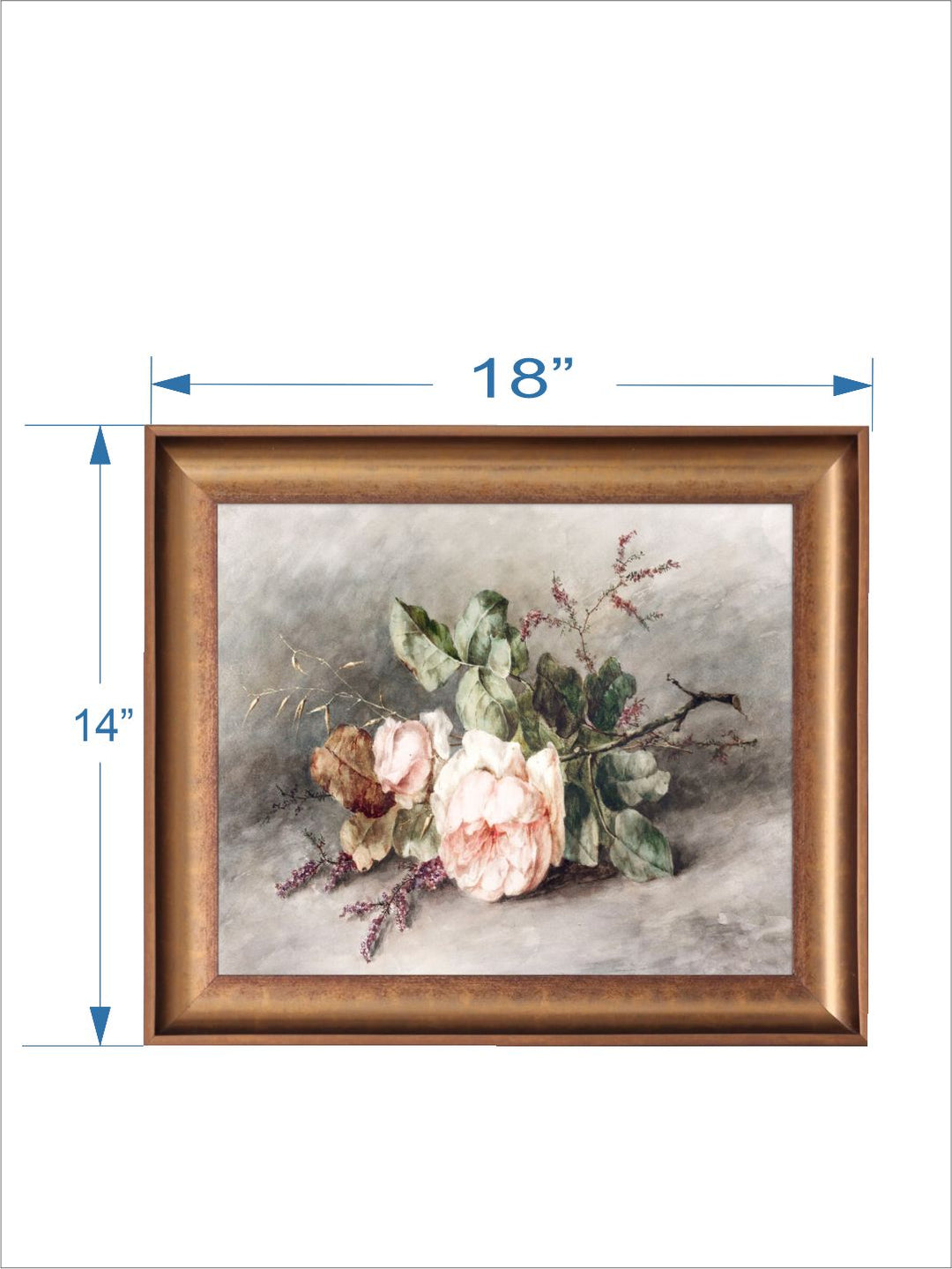 The Vintage Artistry Green & Brown Rose Still Life Wooden Framed Painting Wall Art
