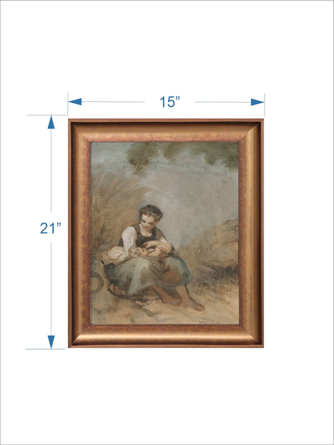 The Vintage Artistry Green & Brown Young Peasant Woman Sitting On A Rock Painting Wall Art