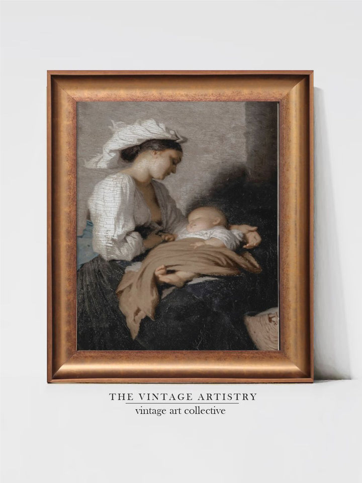 The Vintage Artistry Black & White Mother And Child Printed Framed Wall Painting