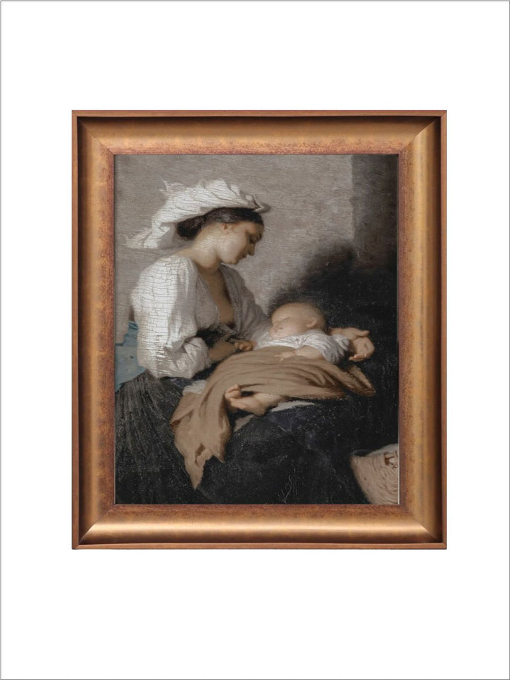 The Vintage Artistry Black & White Mother And Child Printed Framed Wall Painting