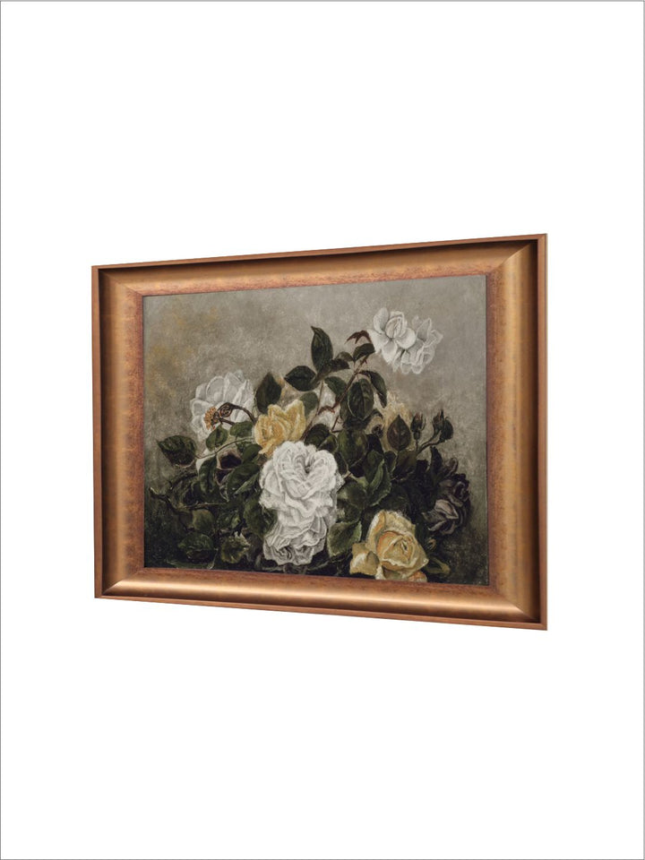 The Vintage Artistry Brown & Green Still Life Of Roses Printed Framed Wall Painting
