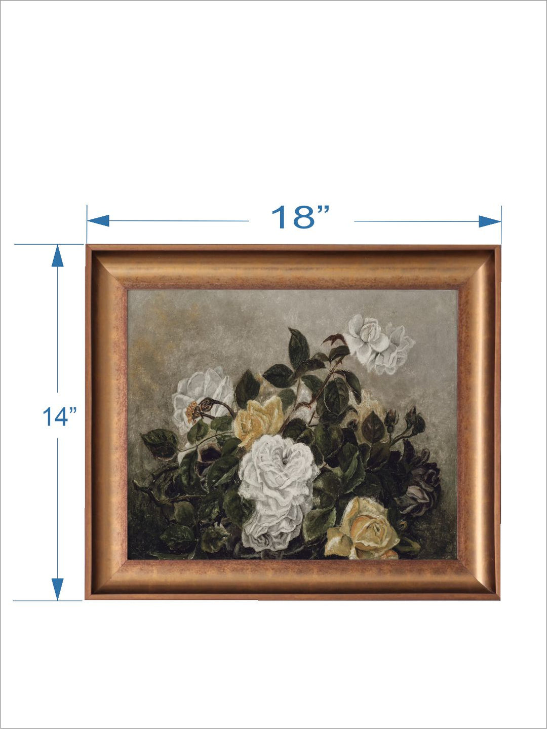The Vintage Artistry Brown & Green Still Life Of Roses Printed Framed Wall Painting