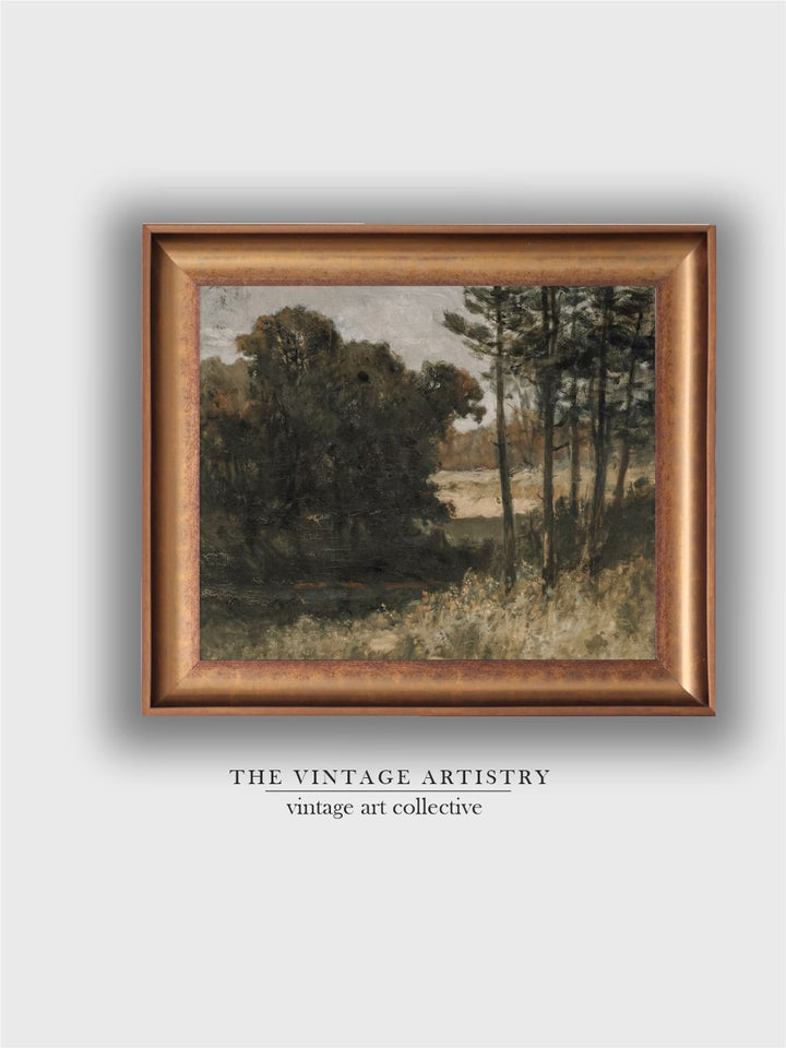 The Vintage Artistry Green & Brown Country Landscape Painting Wall Art