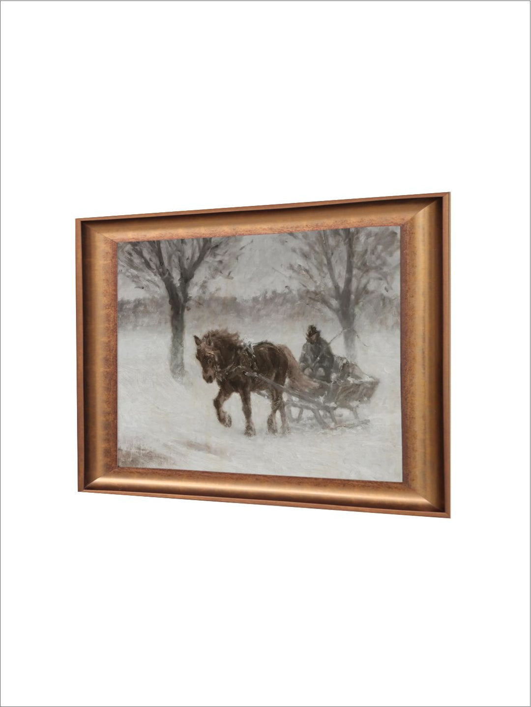 The Vintage Artistry Grey & White Country Winter Sleigh Ride Printed Framed Wall Painting