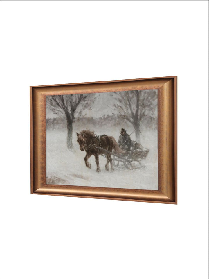 The Vintage Artistry Grey & White Country Winter Sleigh Ride Printed Framed Wall Painting