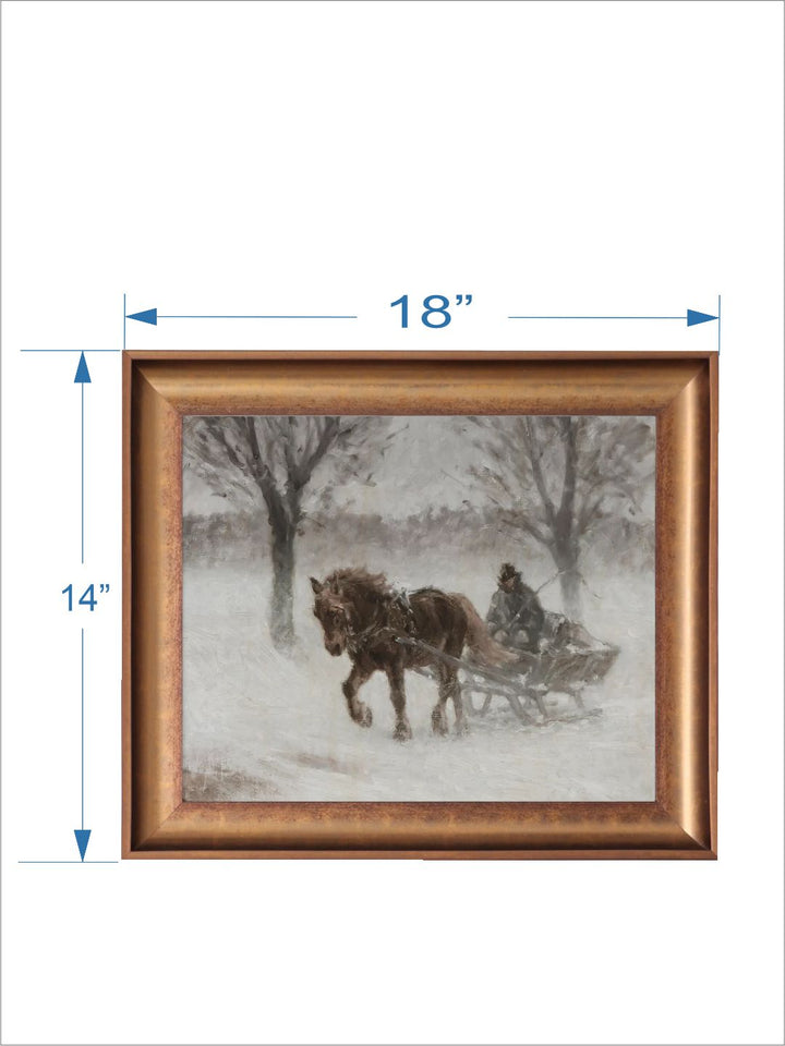 The Vintage Artistry Grey & White Country Winter Sleigh Ride Printed Framed Wall Painting
