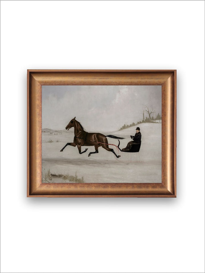 The Vintage Artistry Gold-Toned & White Antique Horse Lithograph Printed Framed Wall Art